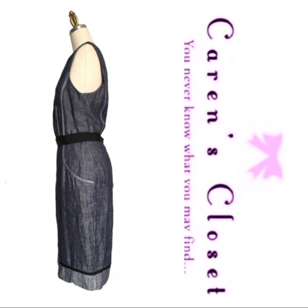 Taylor Blue Linen & Black Ribbon Trimmed Dress - Picture 3 of 6